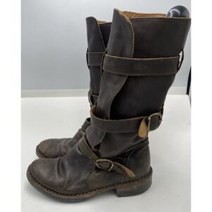 Fiorentini & Baker Leather Eternity Triple Buckle Moto Boots Brown Size 37 US 7
